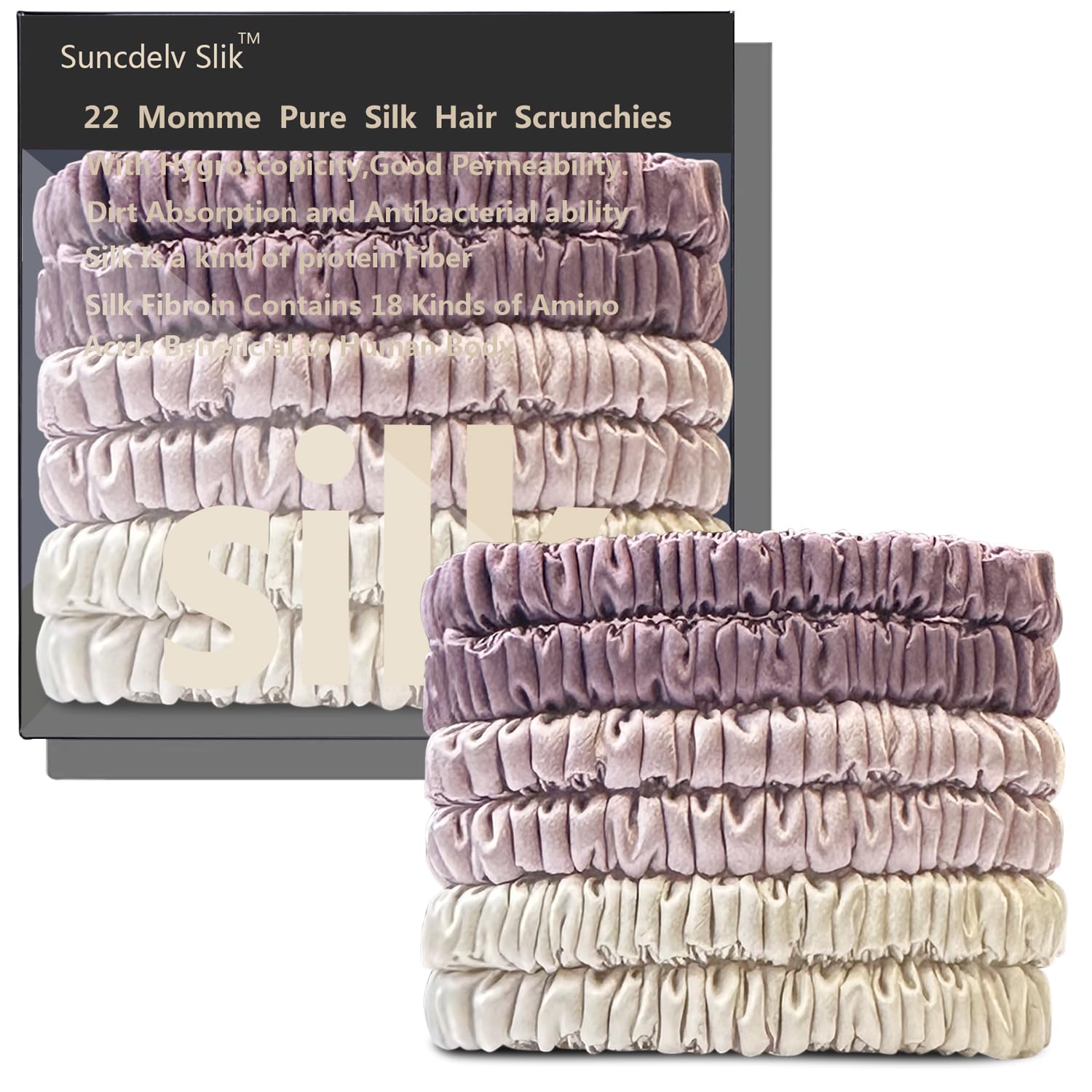 Silk Hair Towel, Friction-Resistant, Amino Acid-Rich, Durable, Breathable (6PCS(Bean Paste, Rose Gold, Rice White))